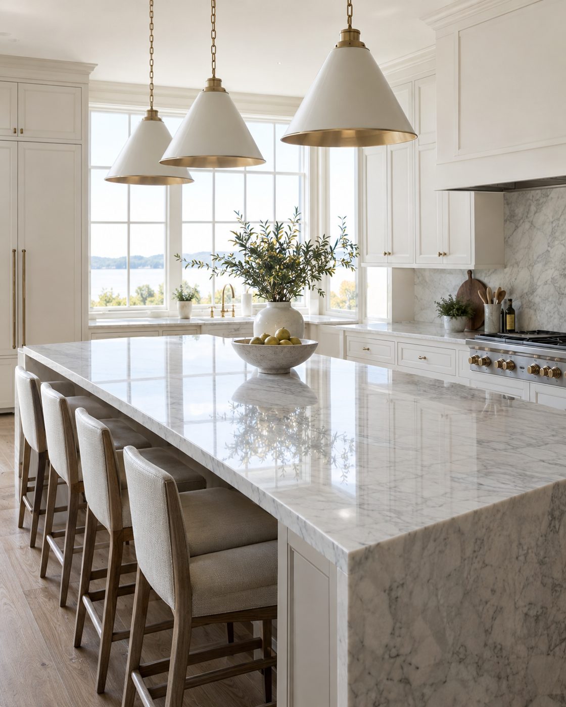 Polished marble countertop